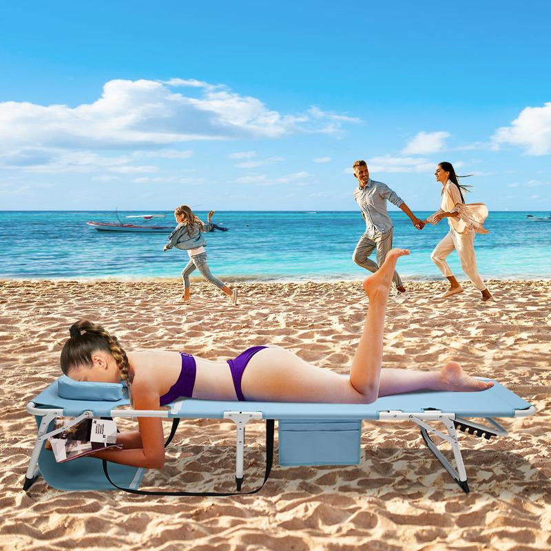 Docred Face down Tanning Chair with Cushion,Oversized 5-Position Recliner, Detachable Pillow, Portable Chaise Lounge for Sunbathing, Beach, Pool, Camping